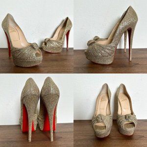 Christian Louboutin Sparkling Gold Peep-Toe Heels